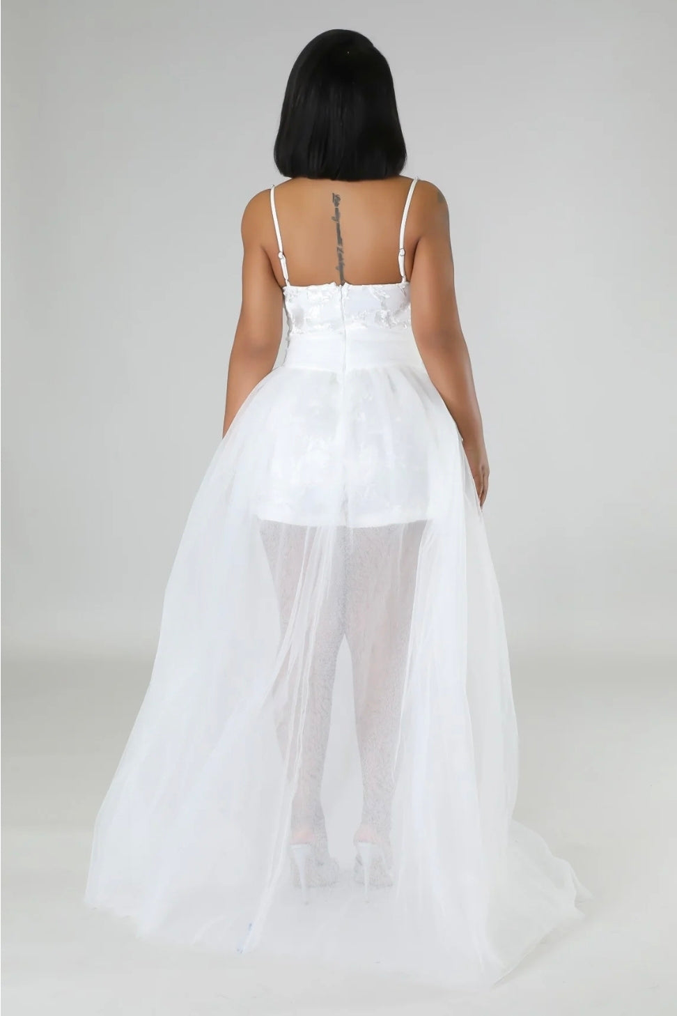 Elegance Meets Edge – White Tulle Overlay Romper ✨