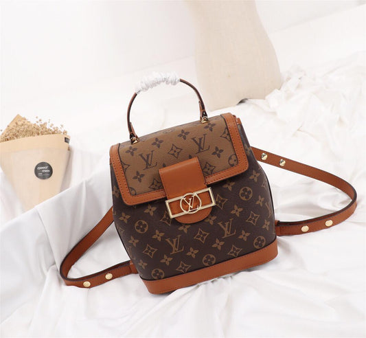 Luxe Monogram Leather Backpack – Brown & Caramel